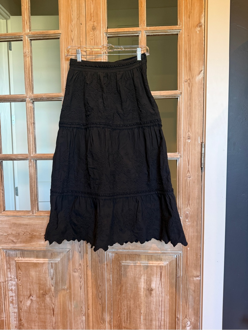 Jason Wu Black Tiered Eyelet Midi Skirt